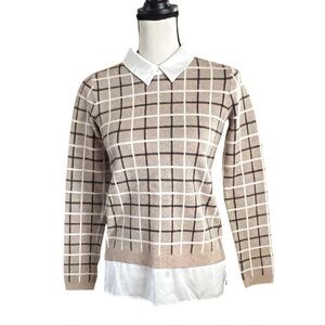 Tahari layered windowpane plaid sweater with a shirttail hem. SZ. XS